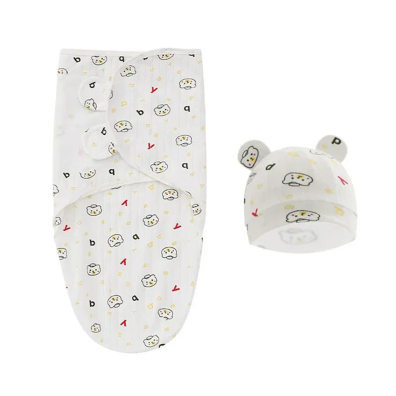 Organic Cotton Baby Swaddle with Hat — Adjustable Cocoon