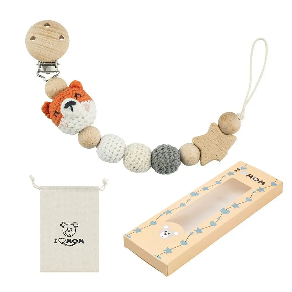 Crochet Animal Pacifier Clip — Wooden Beads