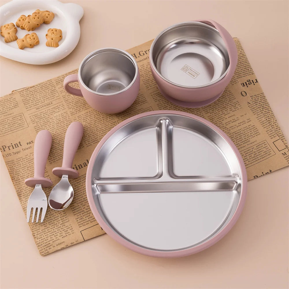 Baby Feeding Set Stainless Steel & Silicone – 5 Pieces