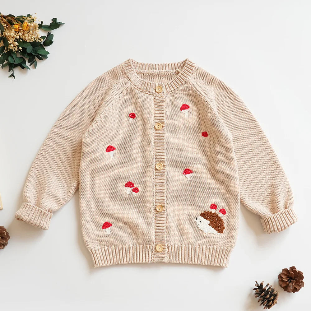 Cartoon Embroidery Knit — Cotton Cardigan