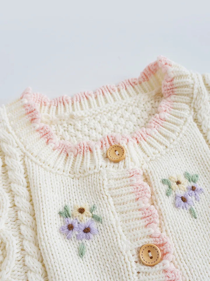 Cartoon Embroidery Knit — Cotton Cardigan
