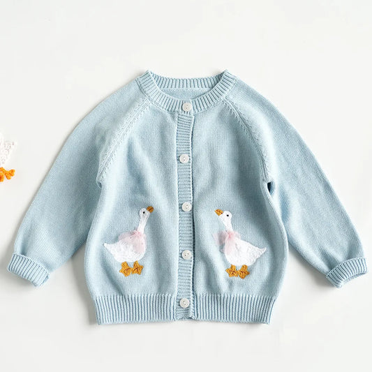 Cartoon Embroidery Knit — Cotton Cardigan