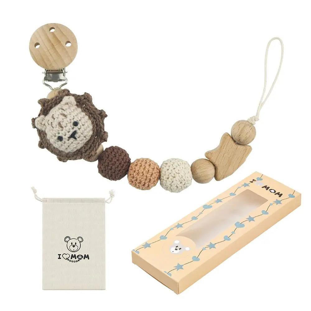 Crochet Animal Pacifier Clip — Wooden Beads