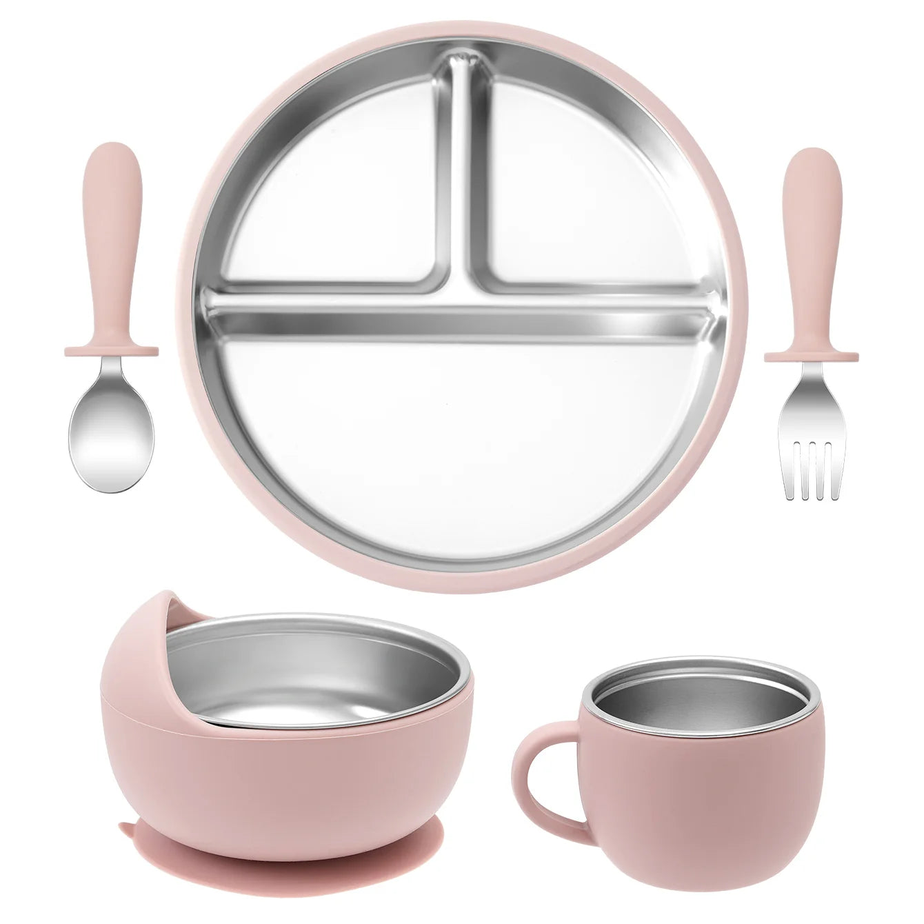 Baby Feeding Set Stainless Steel & Silicone – 5 Pieces