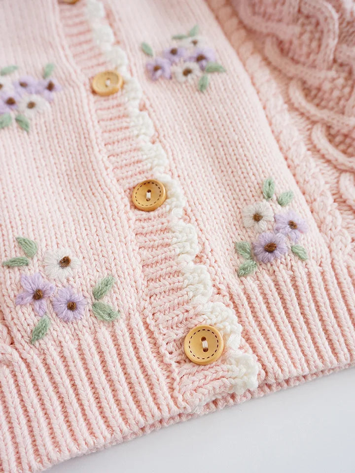 Cartoon Embroidery Knit — Cotton Cardigan
