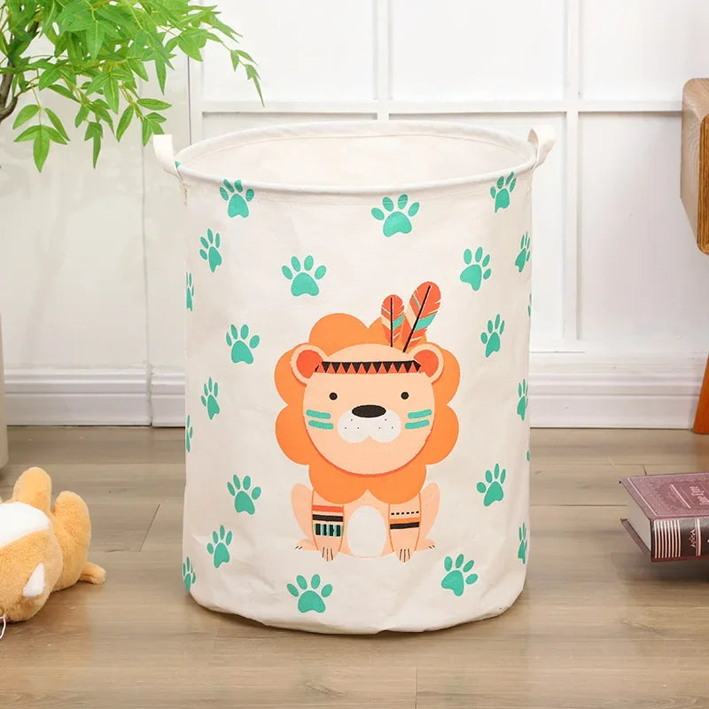 Large Canvas Storage Basket — Cartoon Animal Design