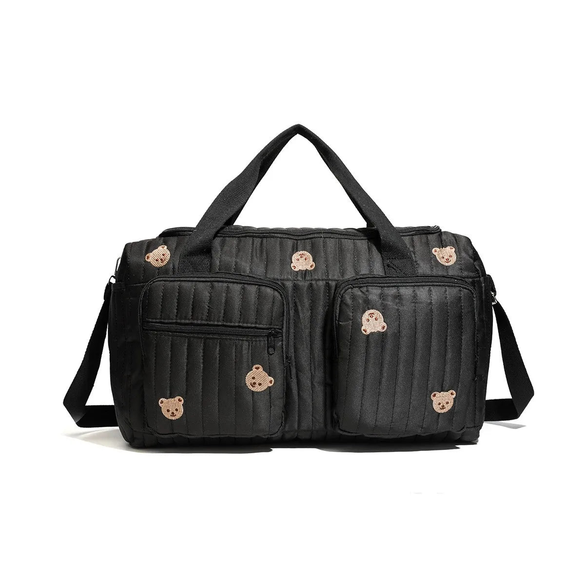 Baby Diaper Bag with Bear Embroidery — Cotton Multi-Pocket