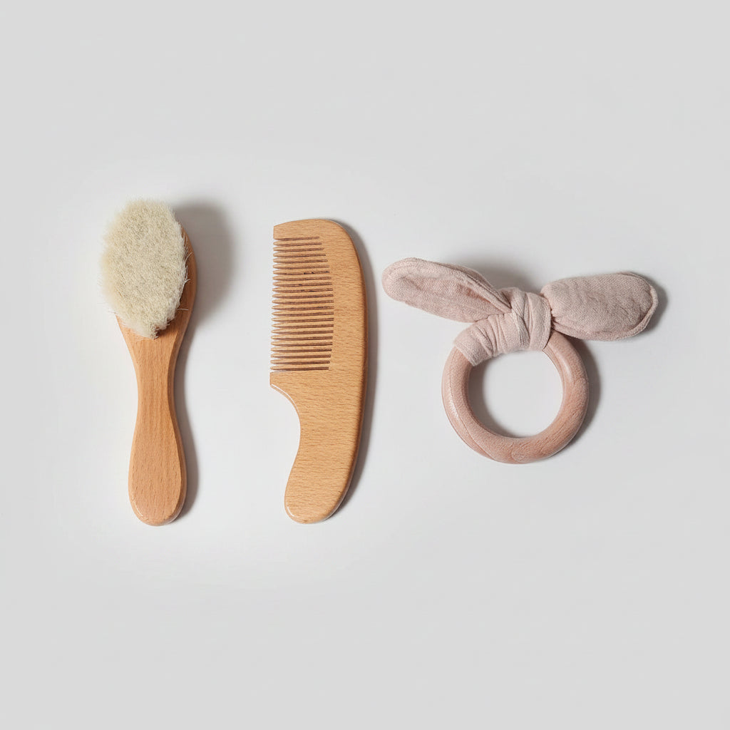 Baby Hair Brush & Comb Set — Natural Wool & Beech Wood