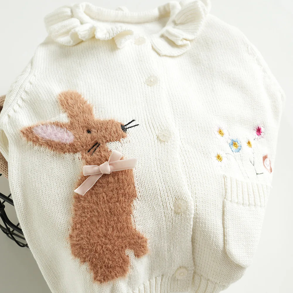 Cartoon Embroidery Knit — Cotton Cardigan