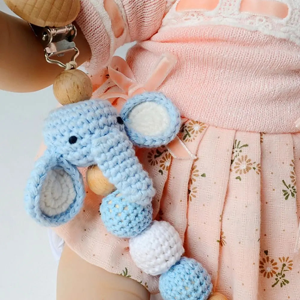Crochet Animal Pacifier Clip — Wooden Beads