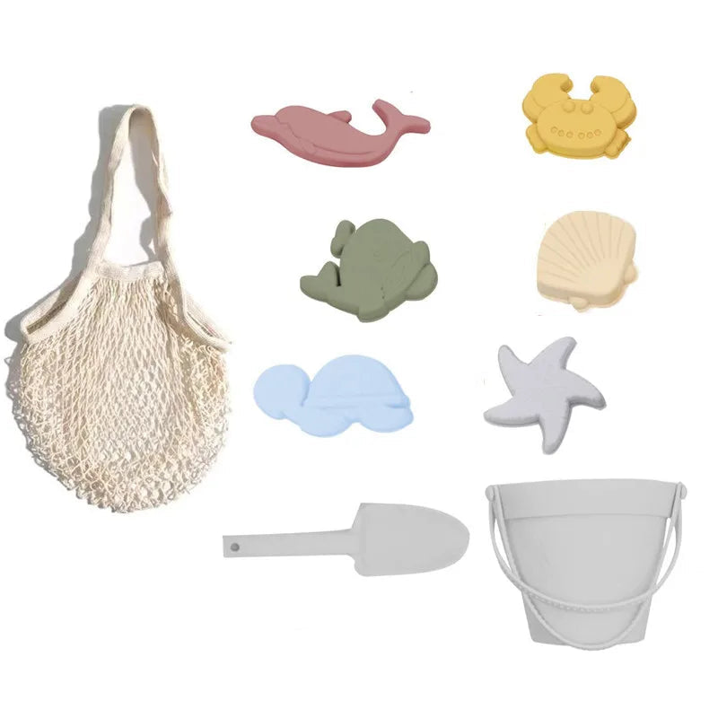 Silicone Beach Toy Set - Bucket, Shovel & Moulds