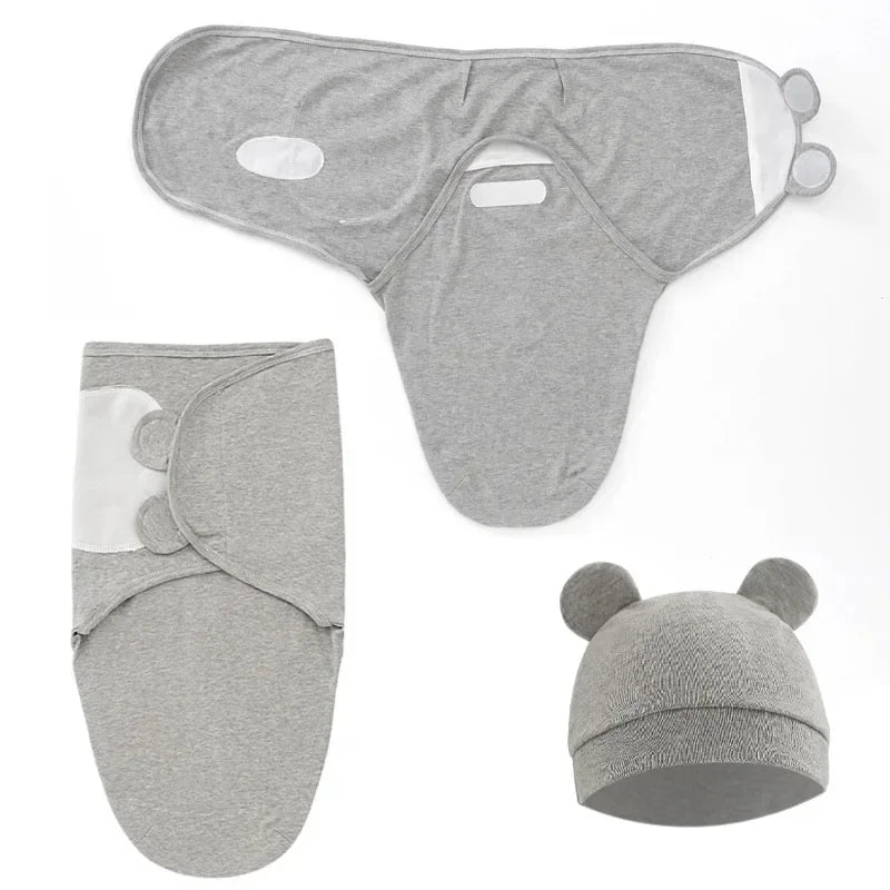 Organic Cotton Baby Swaddle with Hat — Adjustable Cocoon