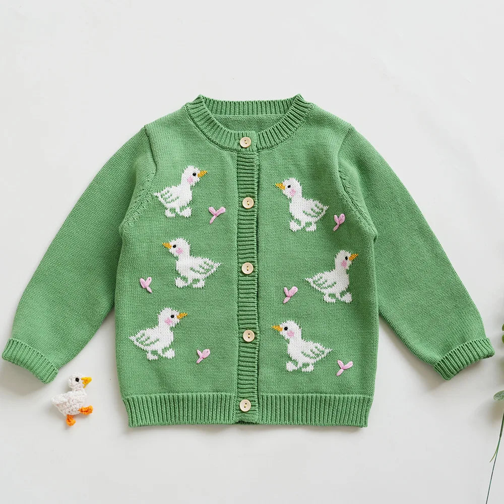 Cartoon Embroidery Knit — Cotton Cardigan