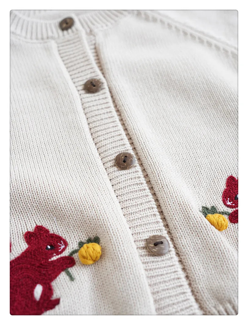 Cartoon Embroidery Knit — Cotton Cardigan