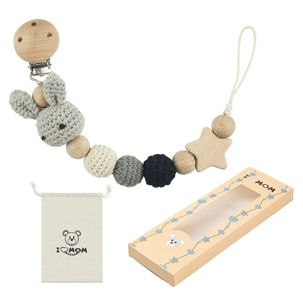 Crochet Animal Pacifier Clip — Wooden Beads
