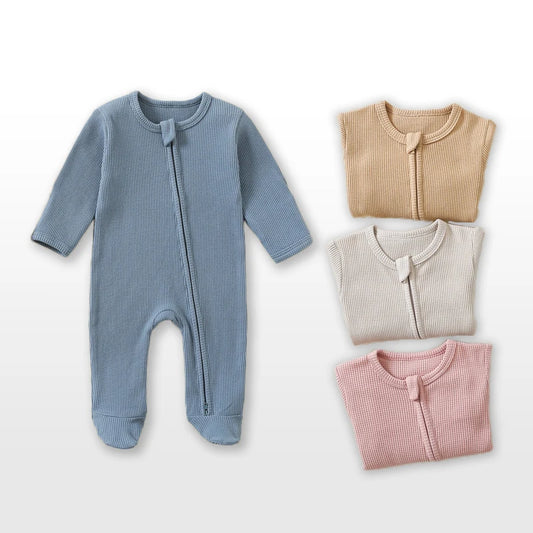Organic Waffle Cotton Baby Romper — Zipper Footie Jumpsuit