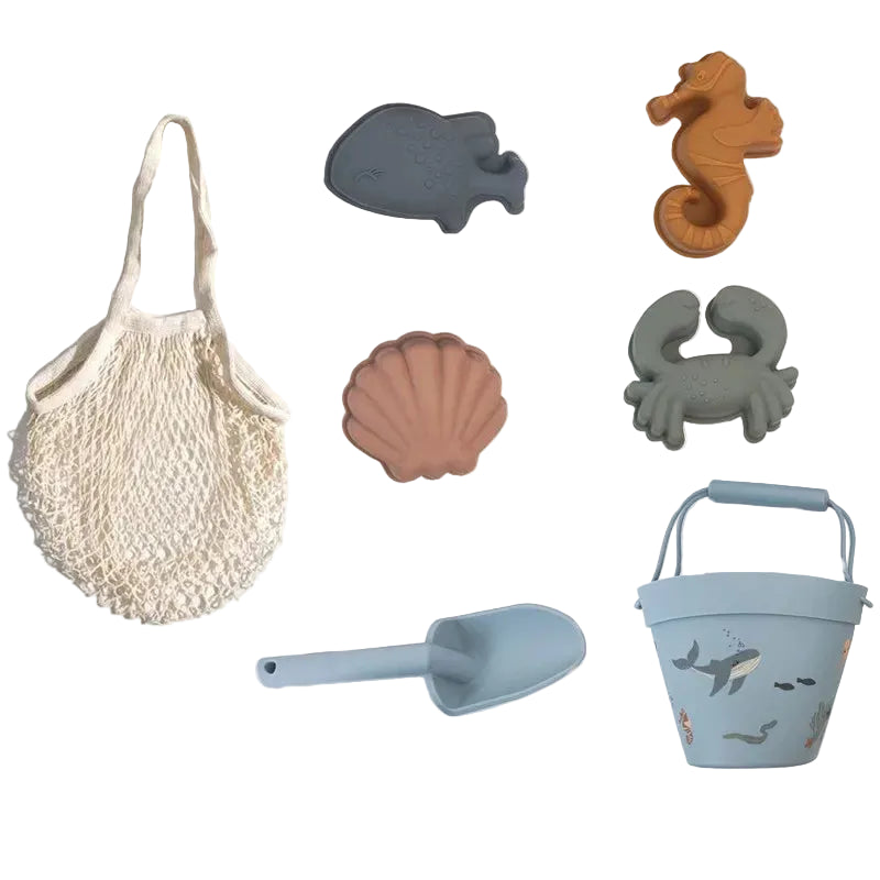 Silicone Beach Toy Set - Bucket, Shovel & Moulds