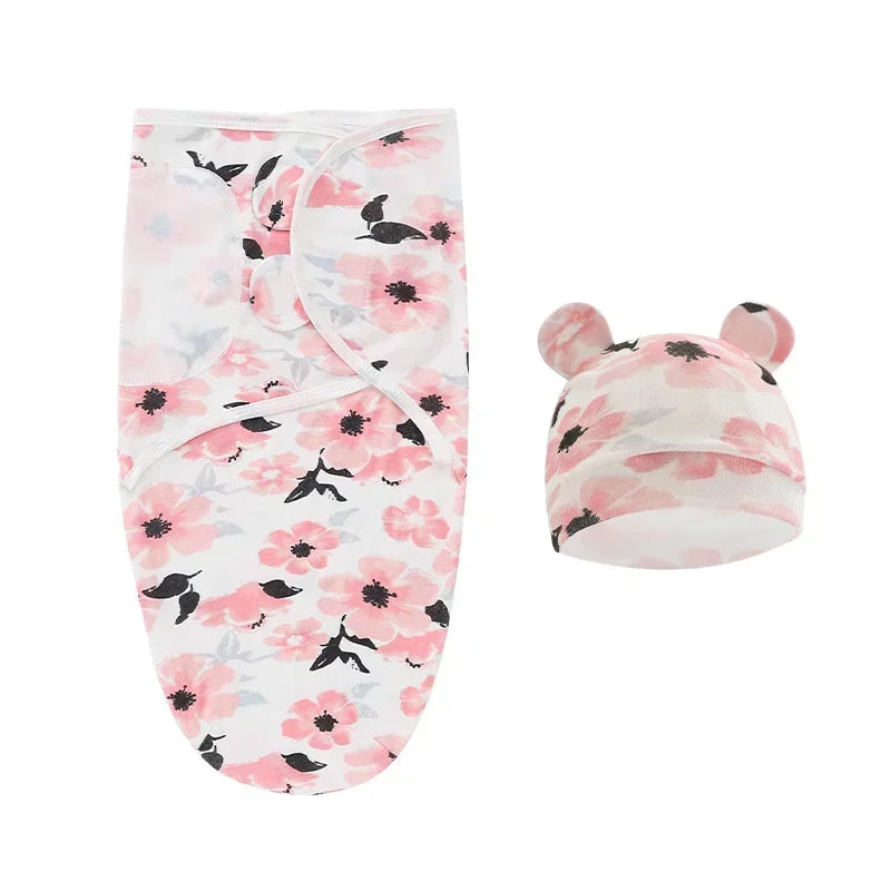 Organic Cotton Baby Swaddle with Hat — Adjustable Cocoon