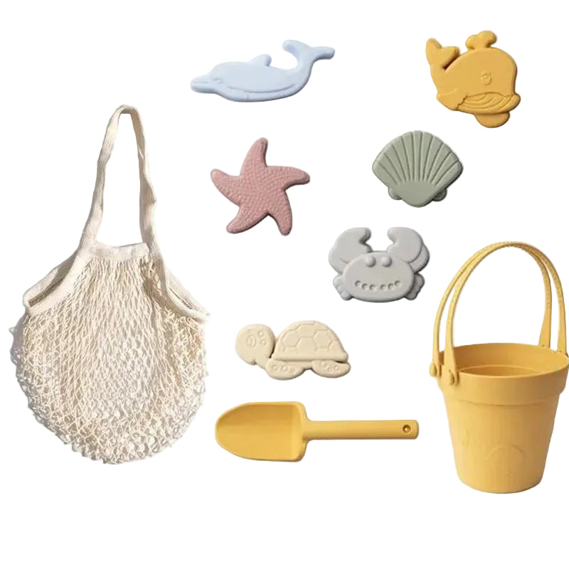 Silicone Beach Toy Set - Bucket, Shovel & Moulds