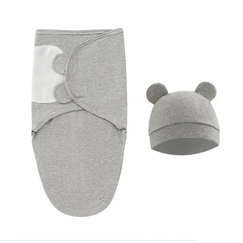 Organic Cotton Baby Swaddle with Hat — Adjustable Cocoon