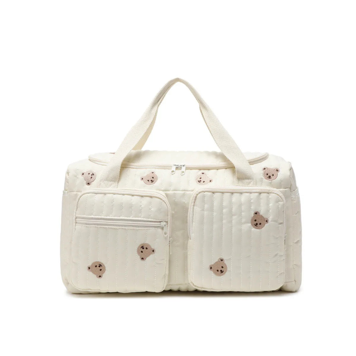 Baby Diaper Bag with Bear Embroidery — Cotton Multi-Pocket