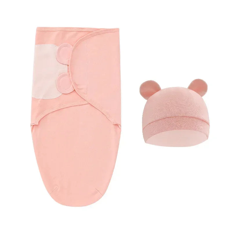 Organic Cotton Baby Swaddle with Hat — Adjustable Cocoon