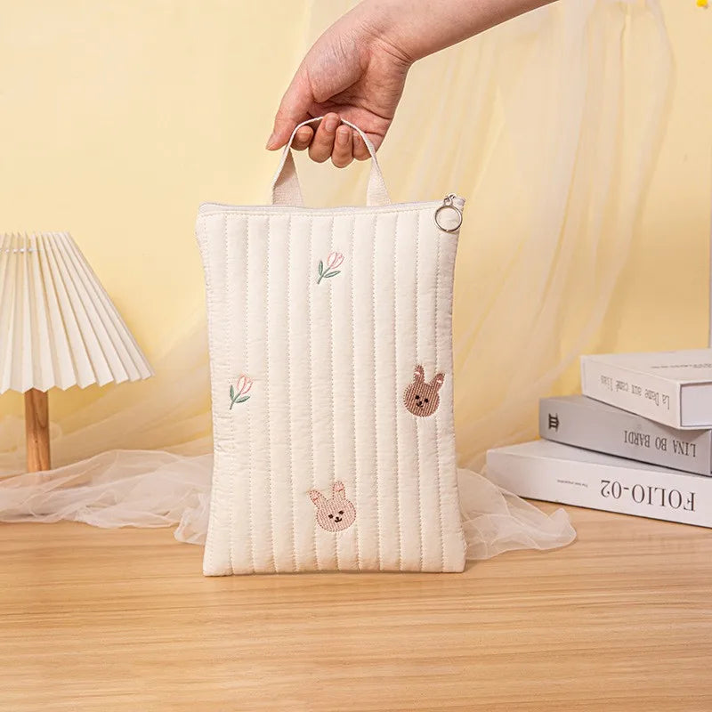 Baby Diaper Bag with Bear Embroidery — Cotton Multi-Pocket