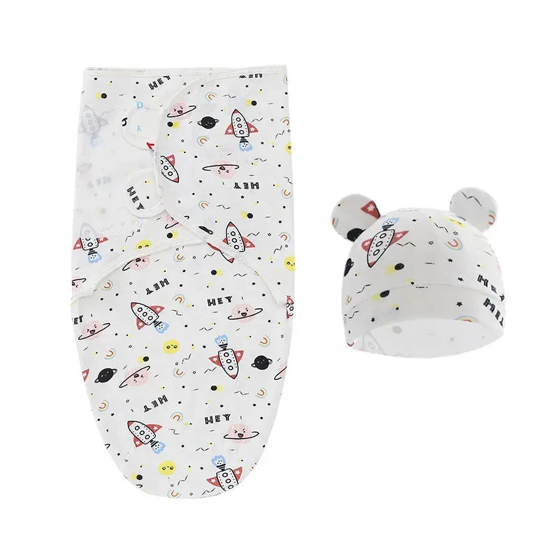 Organic Cotton Baby Swaddle with Hat — Adjustable Cocoon