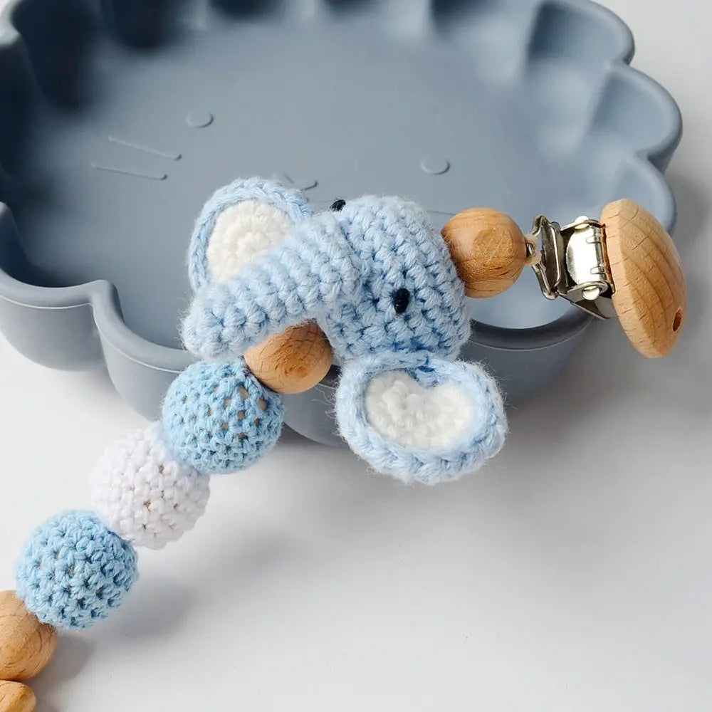 Crochet Animal Pacifier Clip — Wooden Beads