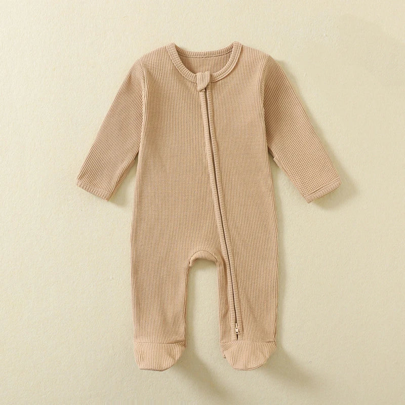 Organic Waffle Cotton Baby Romper — Zipper Footie Jumpsuit
