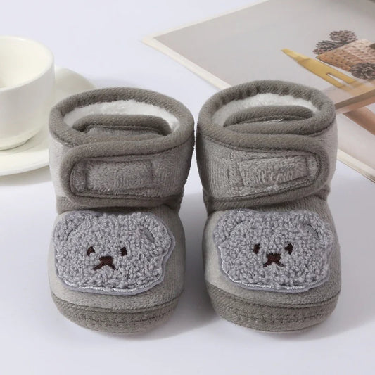 Baby First Walker Shoes — Soft Booties with Bear Design 0-6 Months