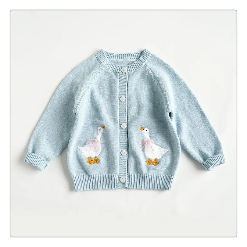 Cartoon Embroidery Knit — Cotton Cardigan
