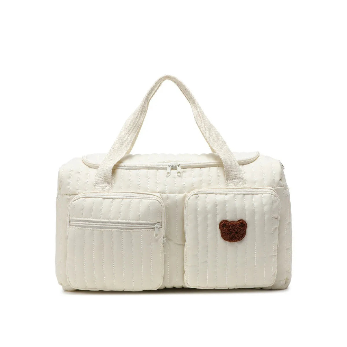 Baby Diaper Bag with Bear Embroidery — Cotton Multi-Pocket