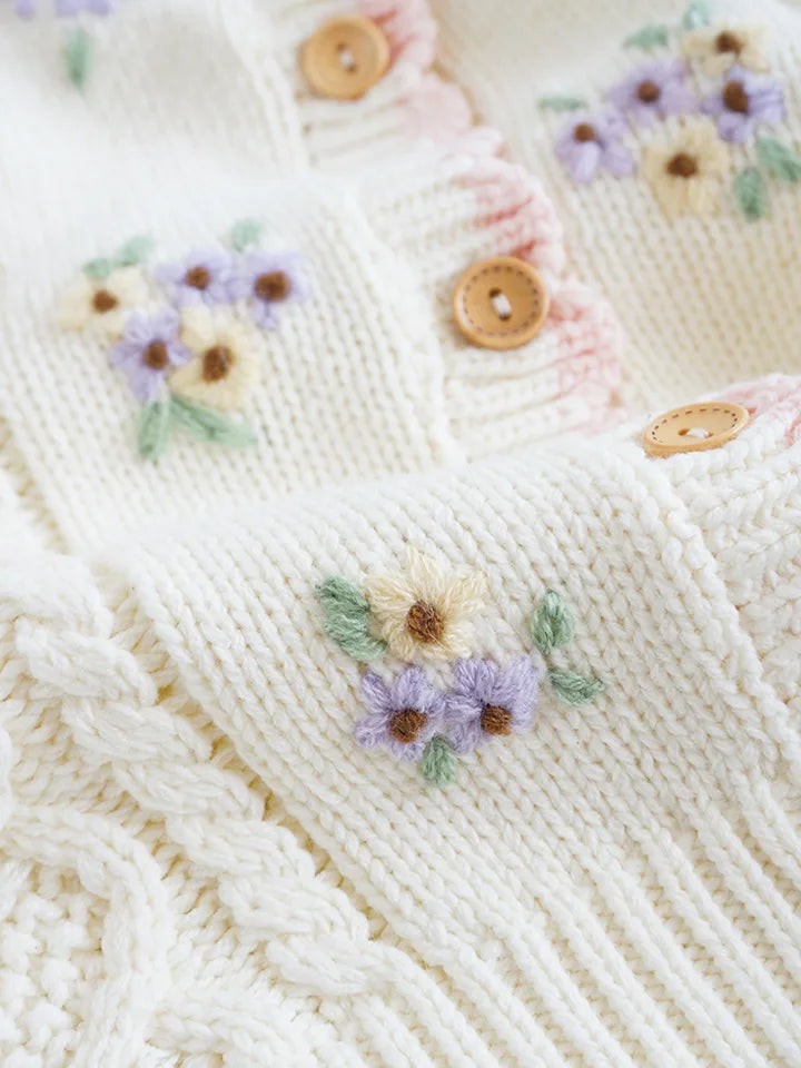 Cartoon Embroidery Knit — Cotton Cardigan