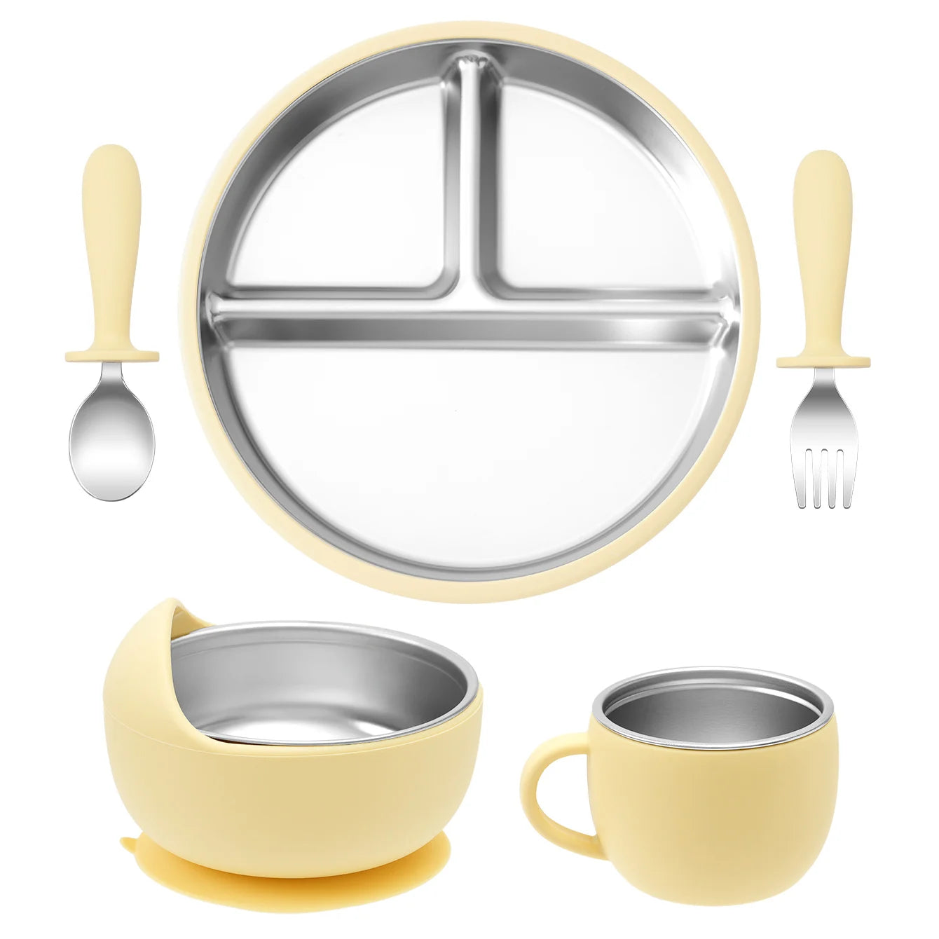 Baby Feeding Set Stainless Steel & Silicone – 5 Pieces