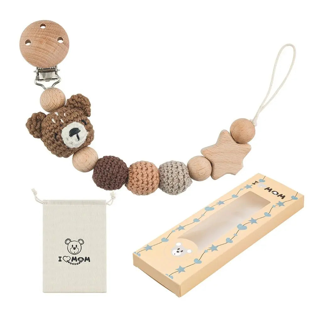 Crochet Animal Pacifier Clip — Wooden Beads