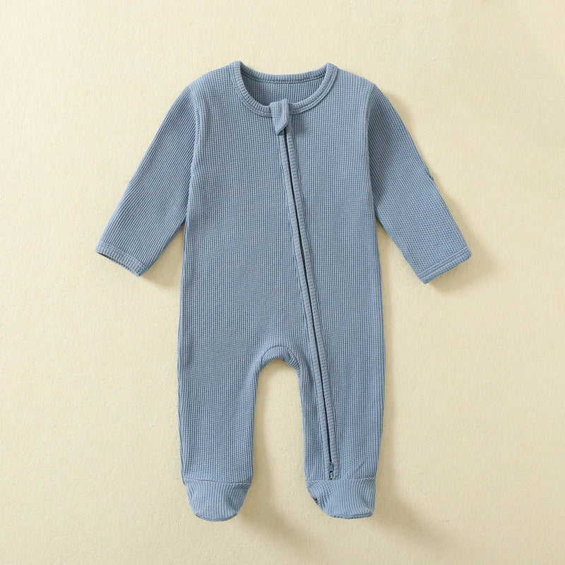 Organic Waffle Cotton Baby Romper — Zipper Footie Jumpsuit