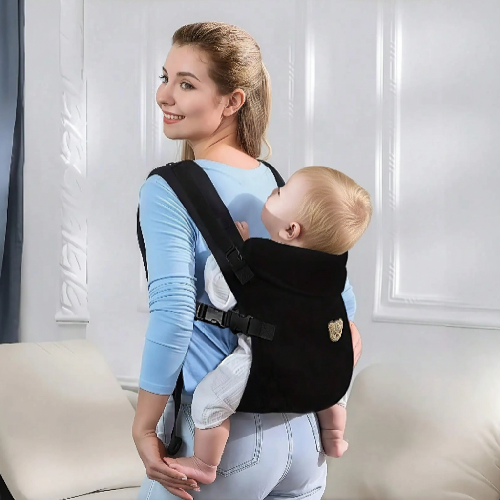 Baby carrier met blond kindje
