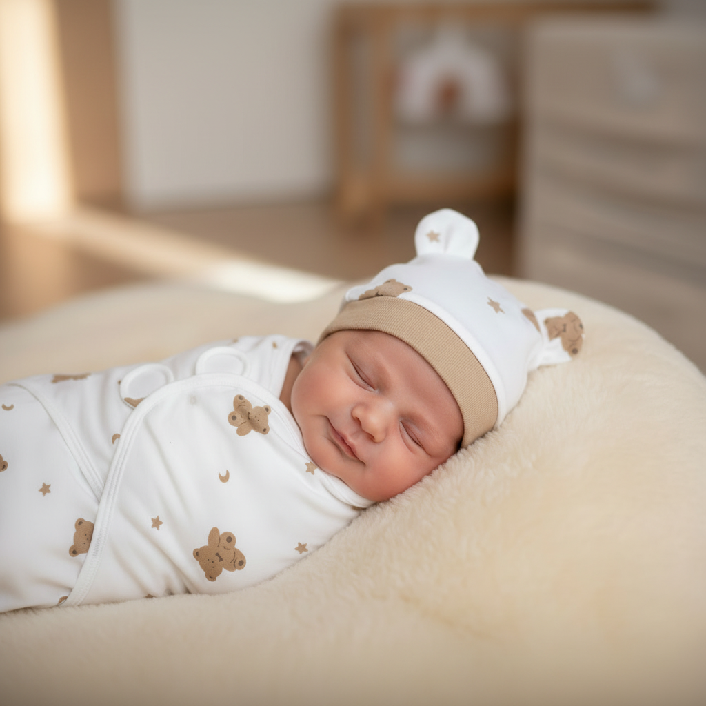 Baby ingebakerd - muts en swaddle matchen