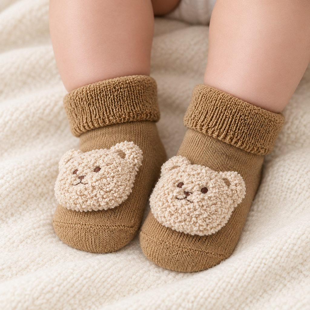 Baby met de babysokken natuurlijk passend en duidelijk zichtbaar