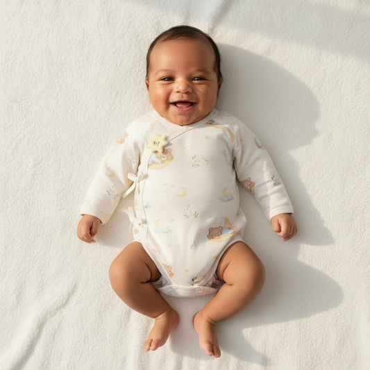 Baby met tintje in romper - ogen open