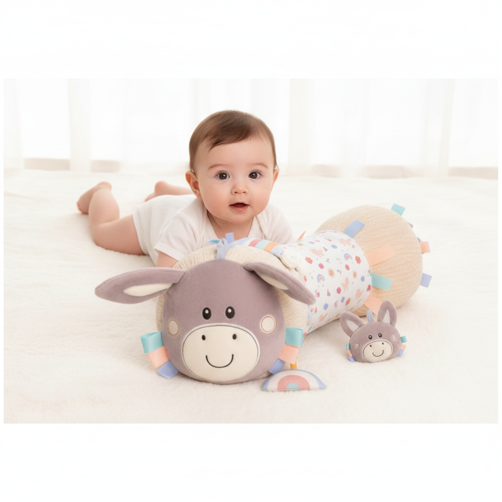Baby plat op buik voor tummy time kussen