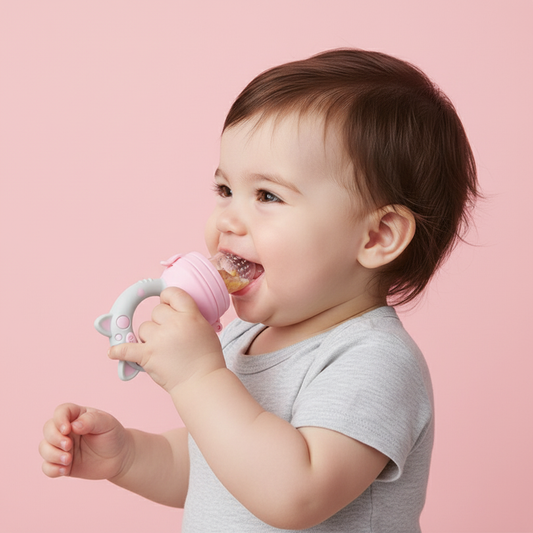 Baby zijaanzicht met fruit feeder