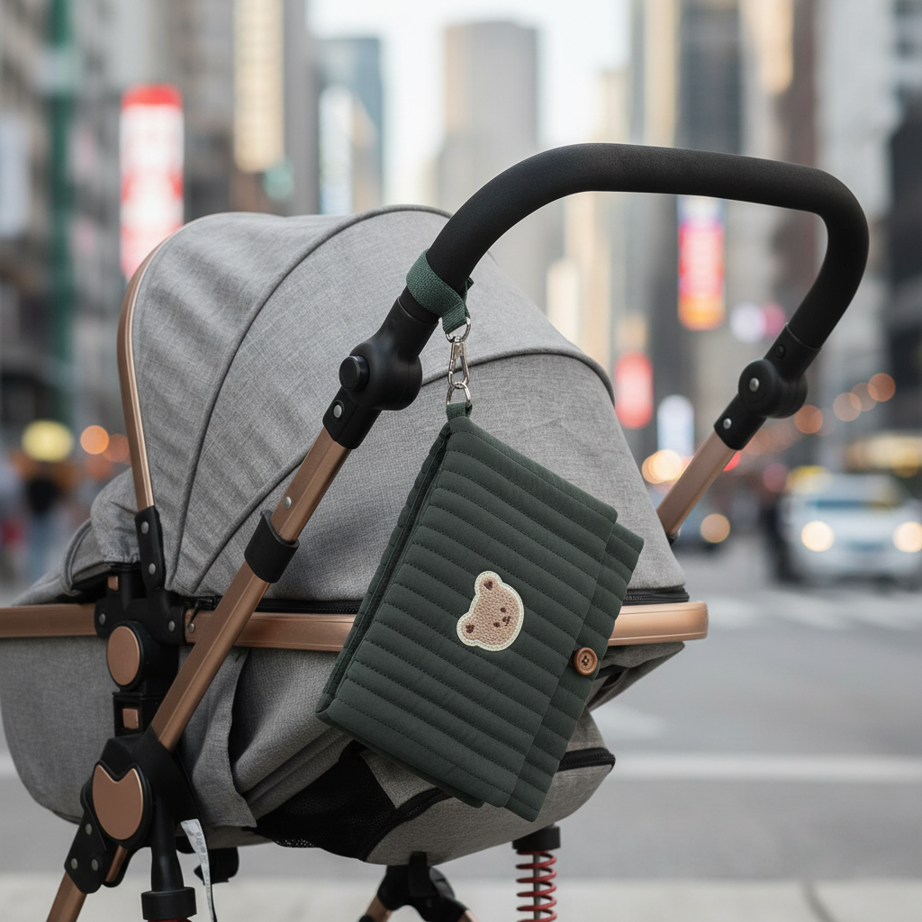Groene diaper bag organizer - stedelijke reis setting