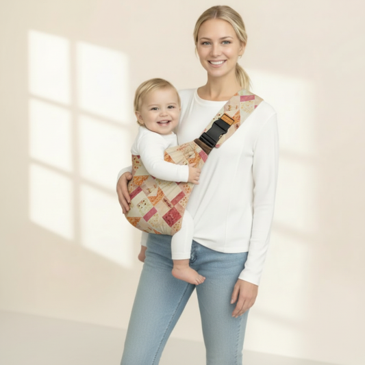 Lifestyle foto patchwork baby sling 1:1