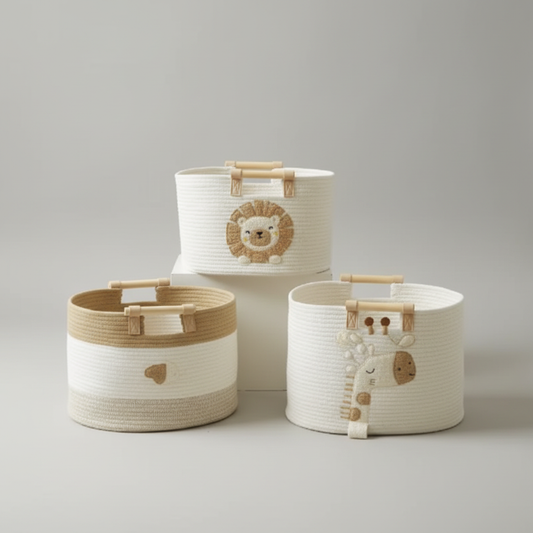 Professional storage baskets with neutral background