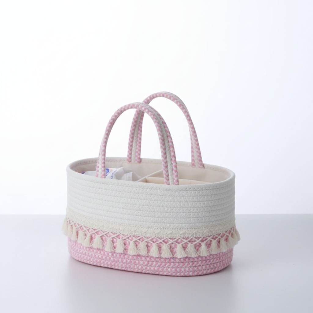 Roze storage basket met neutrale achtergrond
