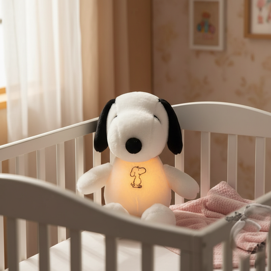 Snoopy in crib with details